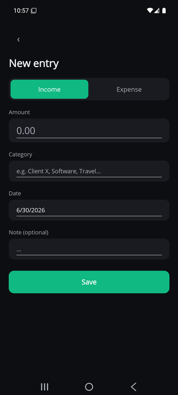 Solo — add an income or expense